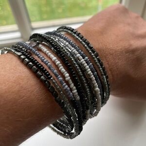 Black Grey White Beaded wrap slinky bracelet